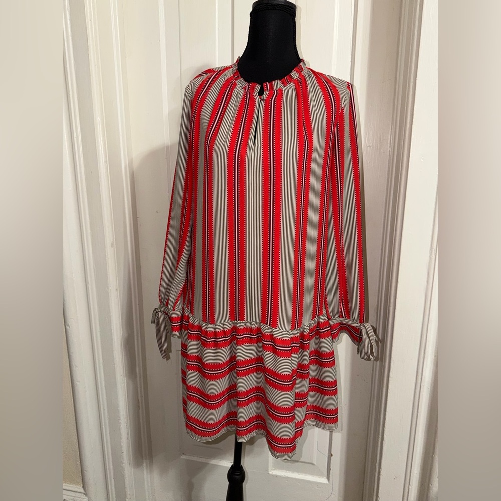 LOFT Red and White Striped Long Sleeve Dress, Womens XS, casual, work
